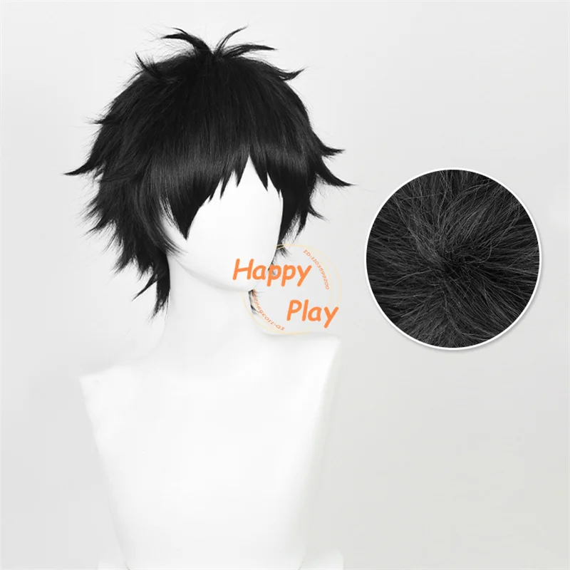 Anime Akaashi Keiji Cosplay Wig Men 30cm Short Black Anime Cosplay Wigs Heat Resistant Synthetic Hair Halloween Party + Wig Cap