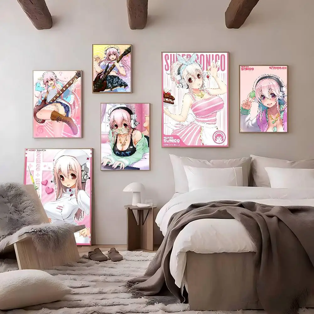 Pósteres clásicos vintage de Anime Super Sonico, impresiones en papel blanco, carteles artísticos, decoración de habitación Kawaii