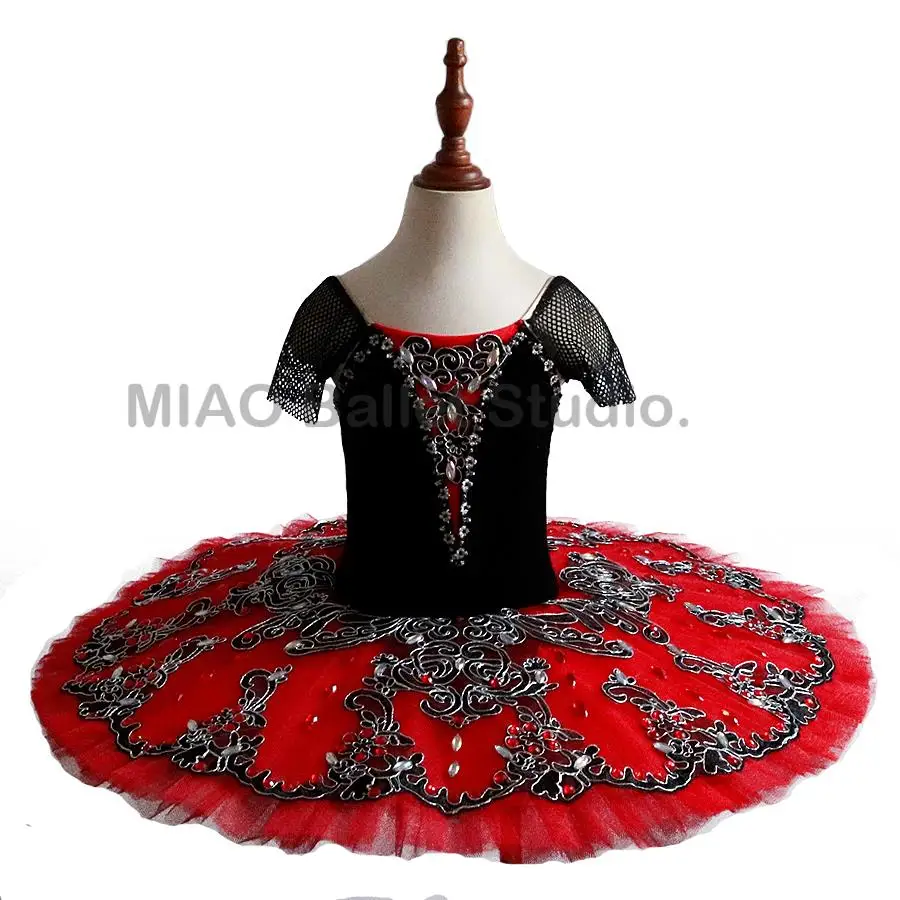 

Spanish Professional Ballet Tutus Black red pancake Ballerina Costume Classical tutu Ballet dress women Mesh Short Sleeve 0041