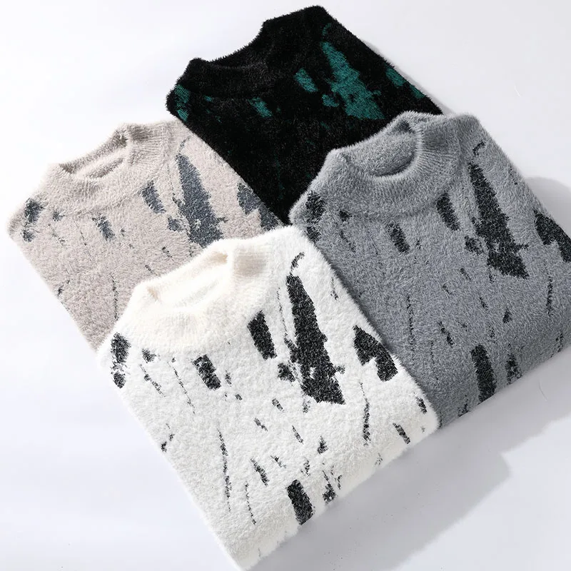 

Mink Fleece Mock Neck Men Sweater Long Sleeve All Match Pullovers Winter High Quality Soft Comfortable Elastic Sueters De Hombre