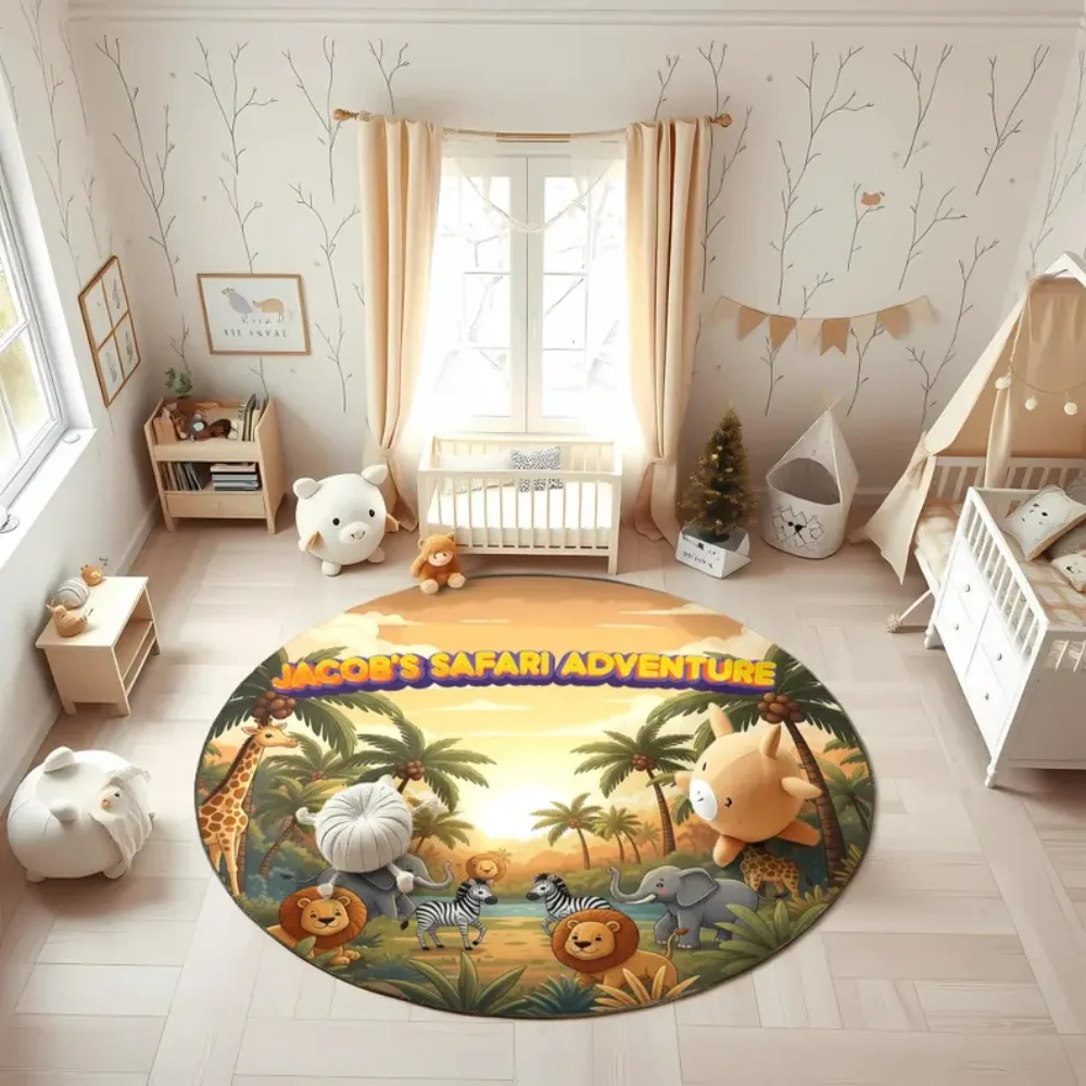 

Wild Animals Carpet Mat Rug Round Design Home Decoration Educational Kids Play Mat with Safari Jurassic Arctic Animal Adventure