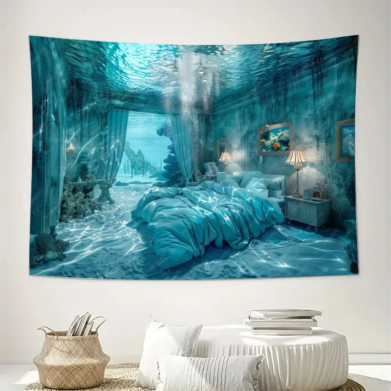 Vibrant Underwater Ocean Scene Tapestry Wall Hanging Blue Sea Tropical Lagoon Bedroom Decor Art