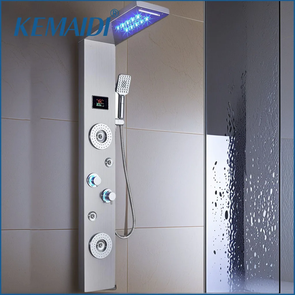 

KEMAIDI душевая панель с дождевым массажем, душевая система с форсунками для тела, смеситель для душа в ванной комнате, температура, цифровой дисплей, душевой набор
