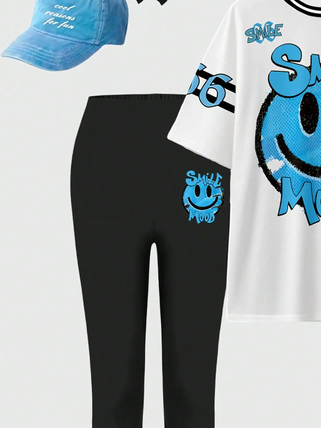 Set da 2 pezzi con t-shirt e leggings con grafica Smile Mood da donna, outfit casual streetwear