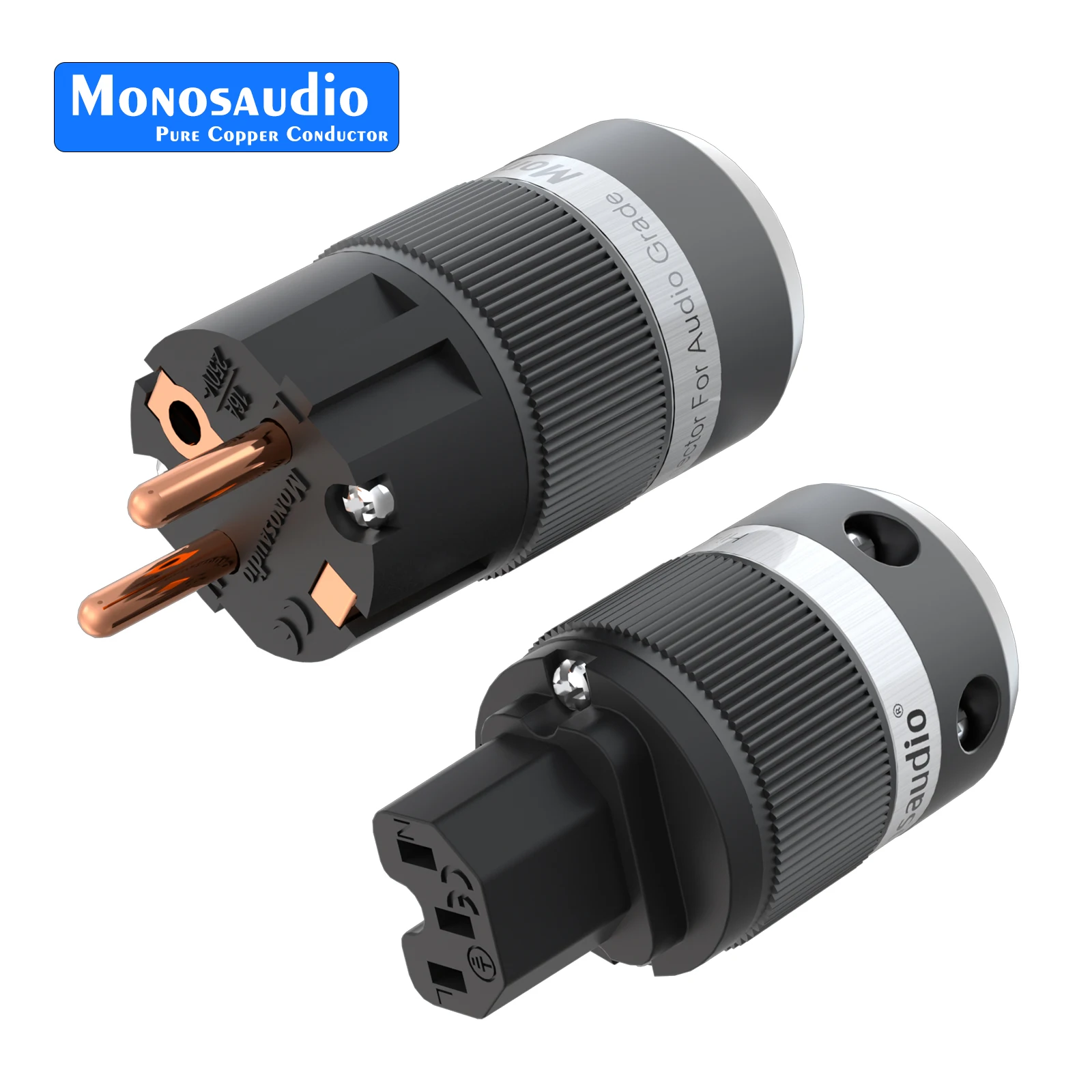 Monosaudio E100G/F100G 24K مطلية بالذهب النقي النحاس Hifi قابس الطاقة Schuko قابس الطاقة موصل + IEC أنثى موصل التوصيل