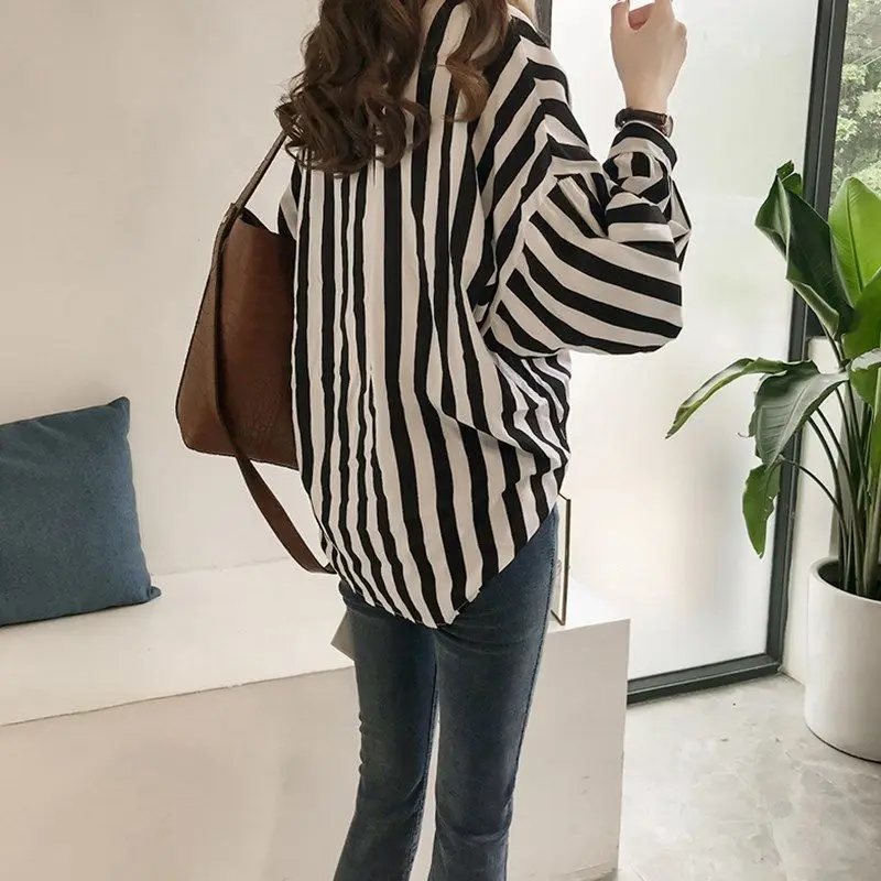 Spring Summer Woman Clothes Ins Chic Loose Casual Long Sleeve Shirt Thin Outerwear Striped Youth Preppy Style Fashionable Trend