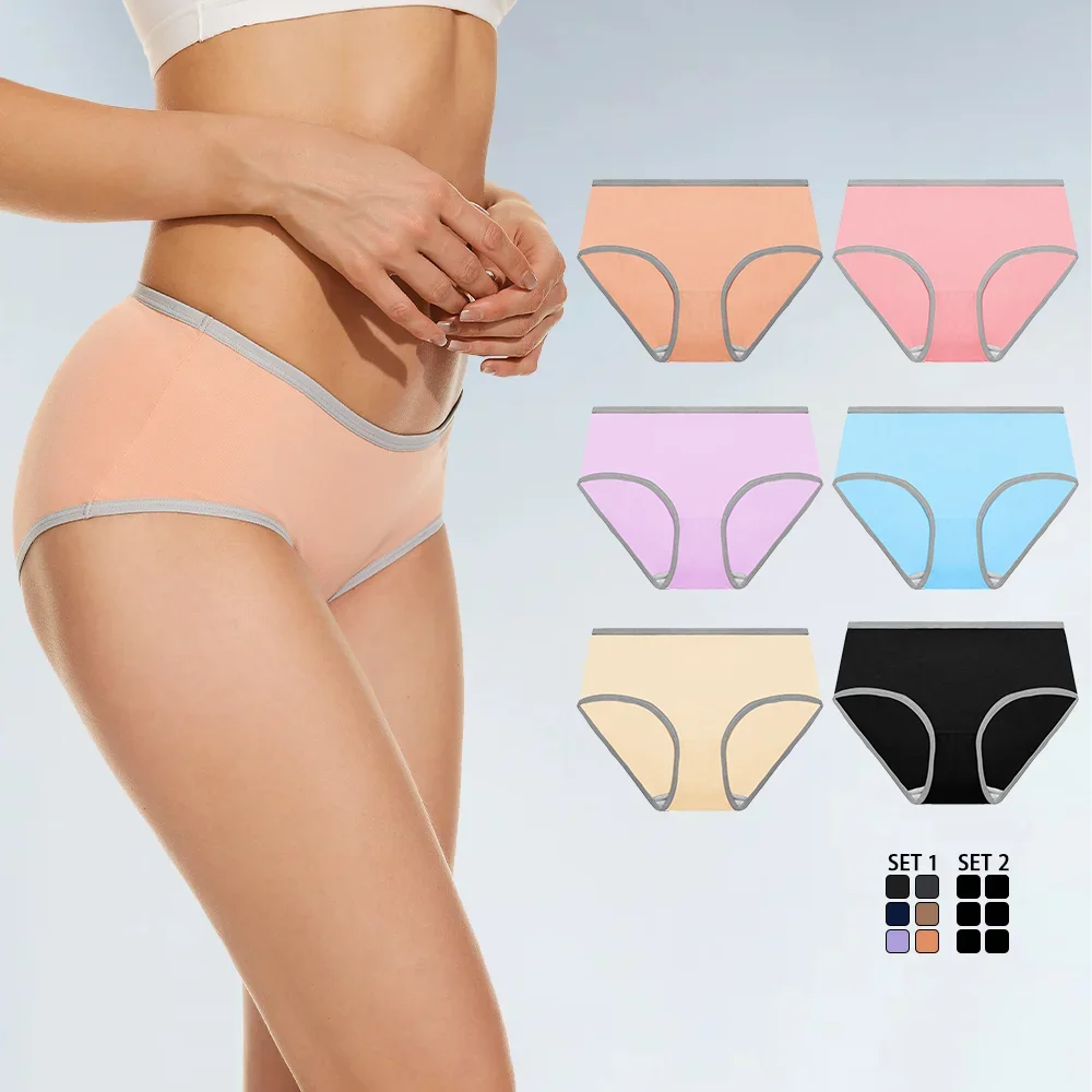 6 PCS Womens Cotton Hipster Underwear Low Waist 100% Cotton Crotch Briefs Ladies Full Seat Coverage Panties Large Size