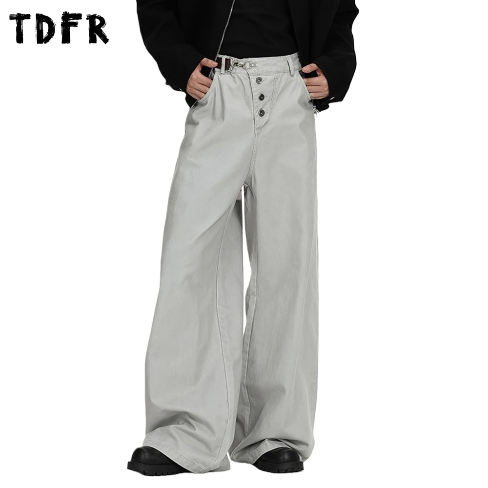 

Сплошные цветные брюки-карго, мужские однобортные брюки-карго в стиле ретро, повседневные мешковатые широкие брюки, мужские