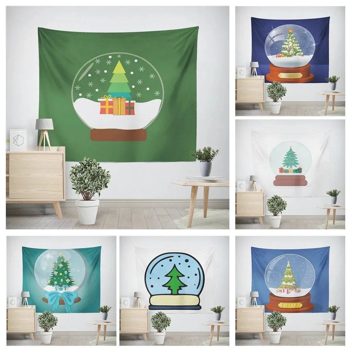 Christmas New Year Crystal Ball Christmas Tree Pattern Tapestry Living Room Sofa Home Decor Tapestry