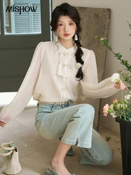 MISHOW Chinese Sweet Tassel Stand Collar Shirt for Women Spring 2024 Flower Embroidery Concentric Knot Buckle Shirts MXD14C0228