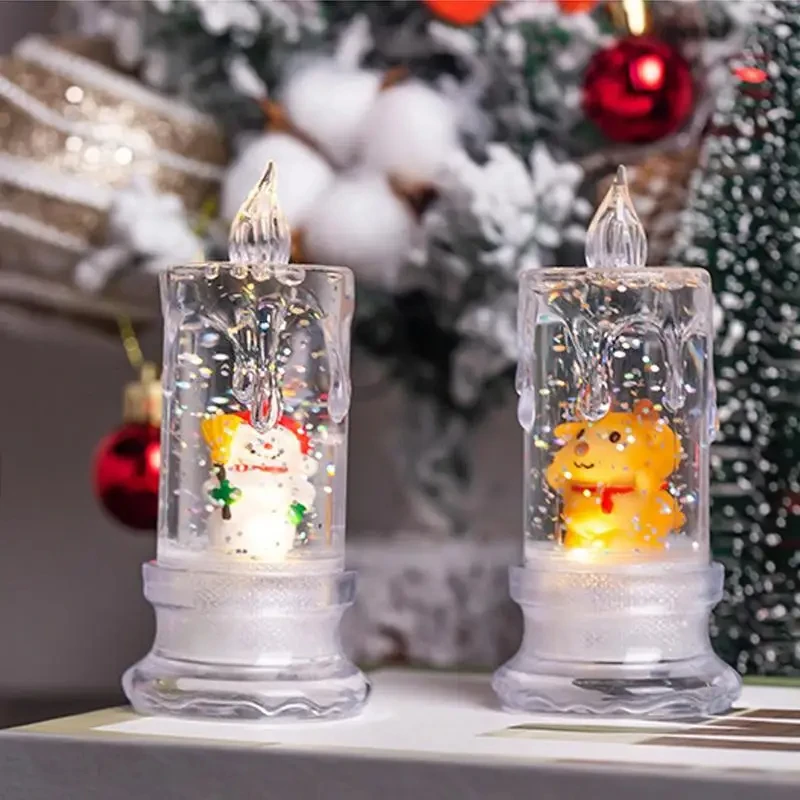 Christmas Water Injection Transparent LED Electronic Candle Snowman Santa Claus Snowflake Night Light Home Decorations Gifts