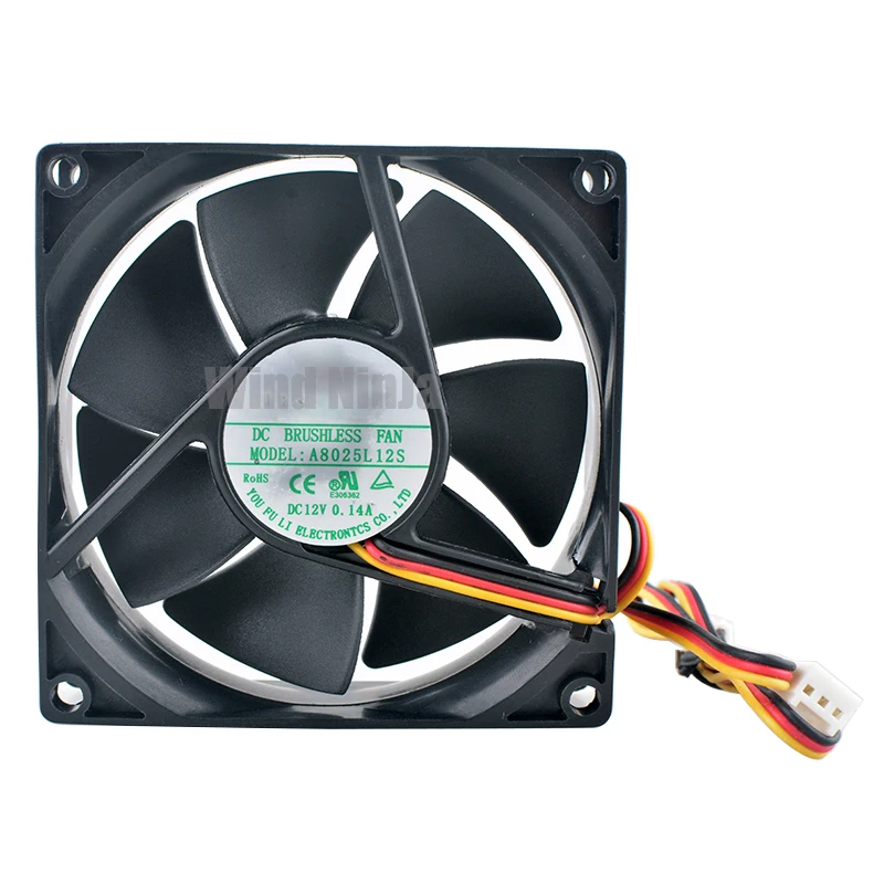 Ventilador de refrigeración silencioso para chasis, fuente de alimentación de CPU, 8cm, 80mm, 80x25mm, DC12V, 0.04A, 2 pines, 3 pines, 2000rpm, A8025L12S