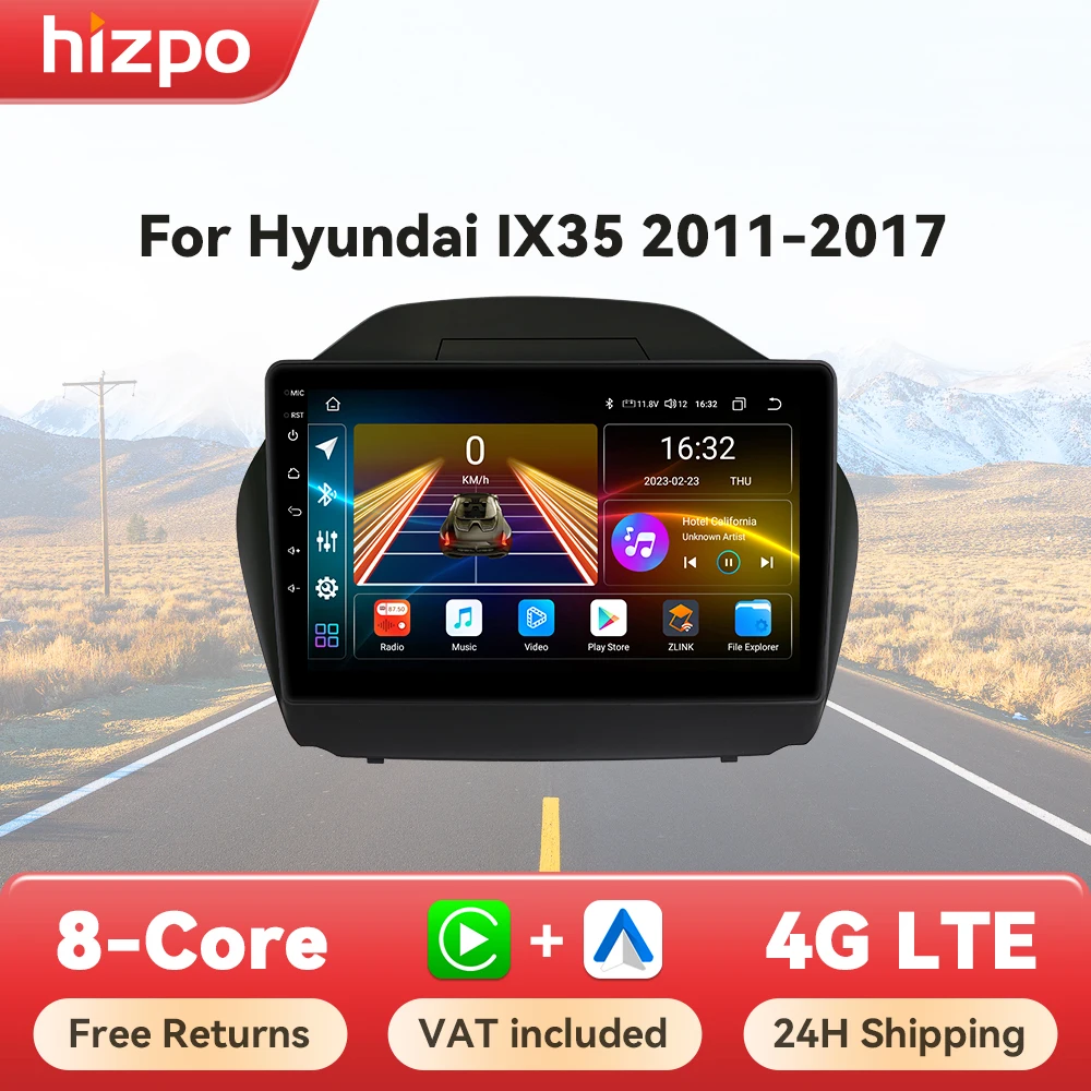 Hizpo 2 din Android Auto Radio For Hyundai Tucson 2 IX35 2011 - 2017 Carplay 4G Car Multimedia GPS 2din Autoradio Head Unit AI