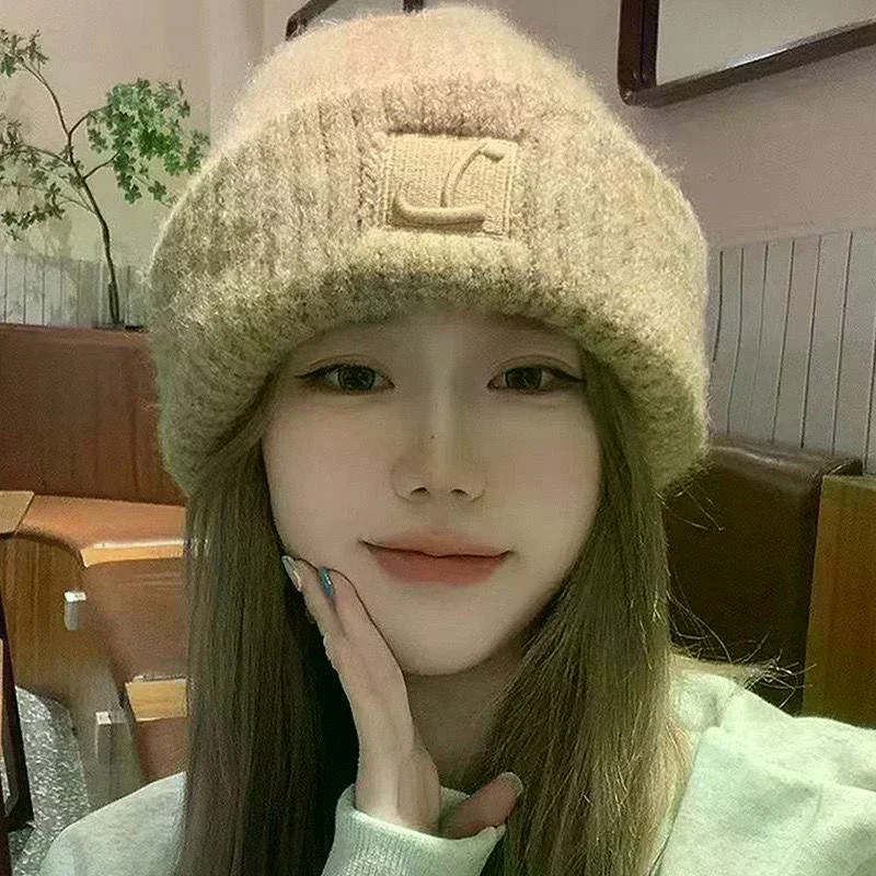 قبعة خشنة متماسكة حرف L بلون Skullcaps للنساء شتاء دافئ غطاء للأذنين قبعة الفتيات ركوب التزلج بونيه
