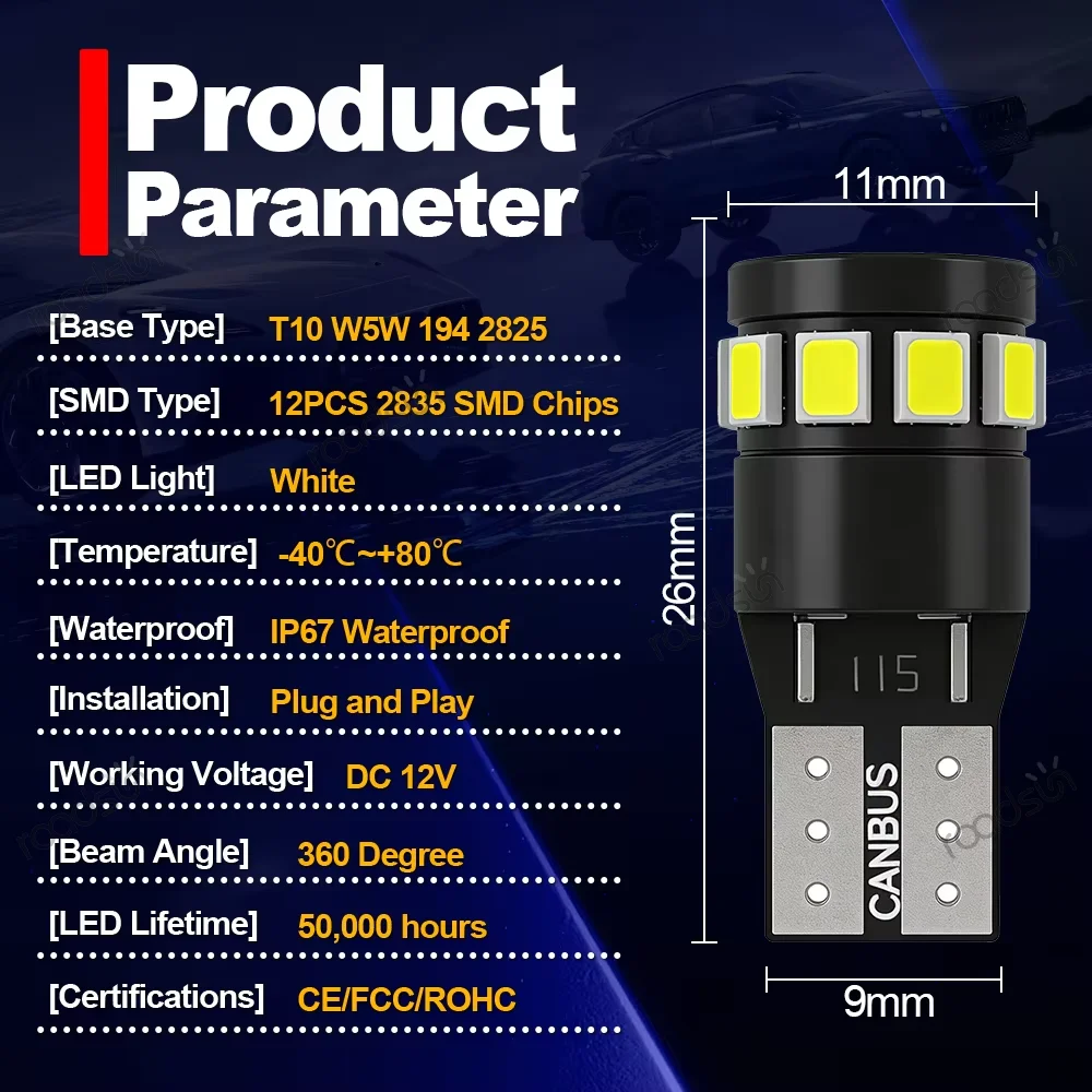 2 Stück 6000K Weiße T10 W5W Canbus LED-Positionsleuchte Mini-Größe 12V 24V Plug-and-Play Kleine Leuchte für Smart Fortwo 451 2007-2021 – Detail 1