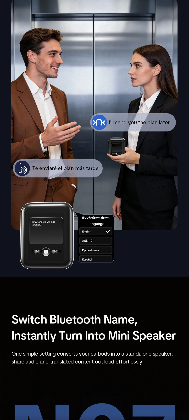 ZNP N07 AI-Übersetzungs-Wireless-Ohrhörer mit Smart-Touch-Screen, LED-Energieanzeige, In-Ear-Kopfhörer, lange Akkulaufzeit, kabellose Kopfhörer – Detail 4