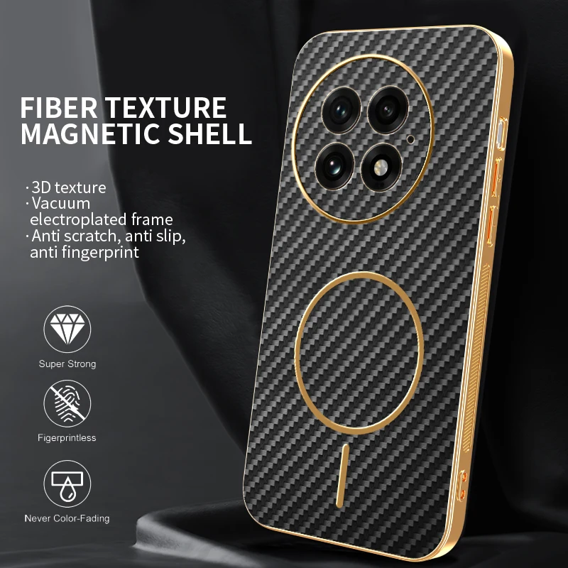 

Magnetic Case For OnePlus 13 Carbon fiber pattern for Wireless charging Camera protection Shockproof Back Cover