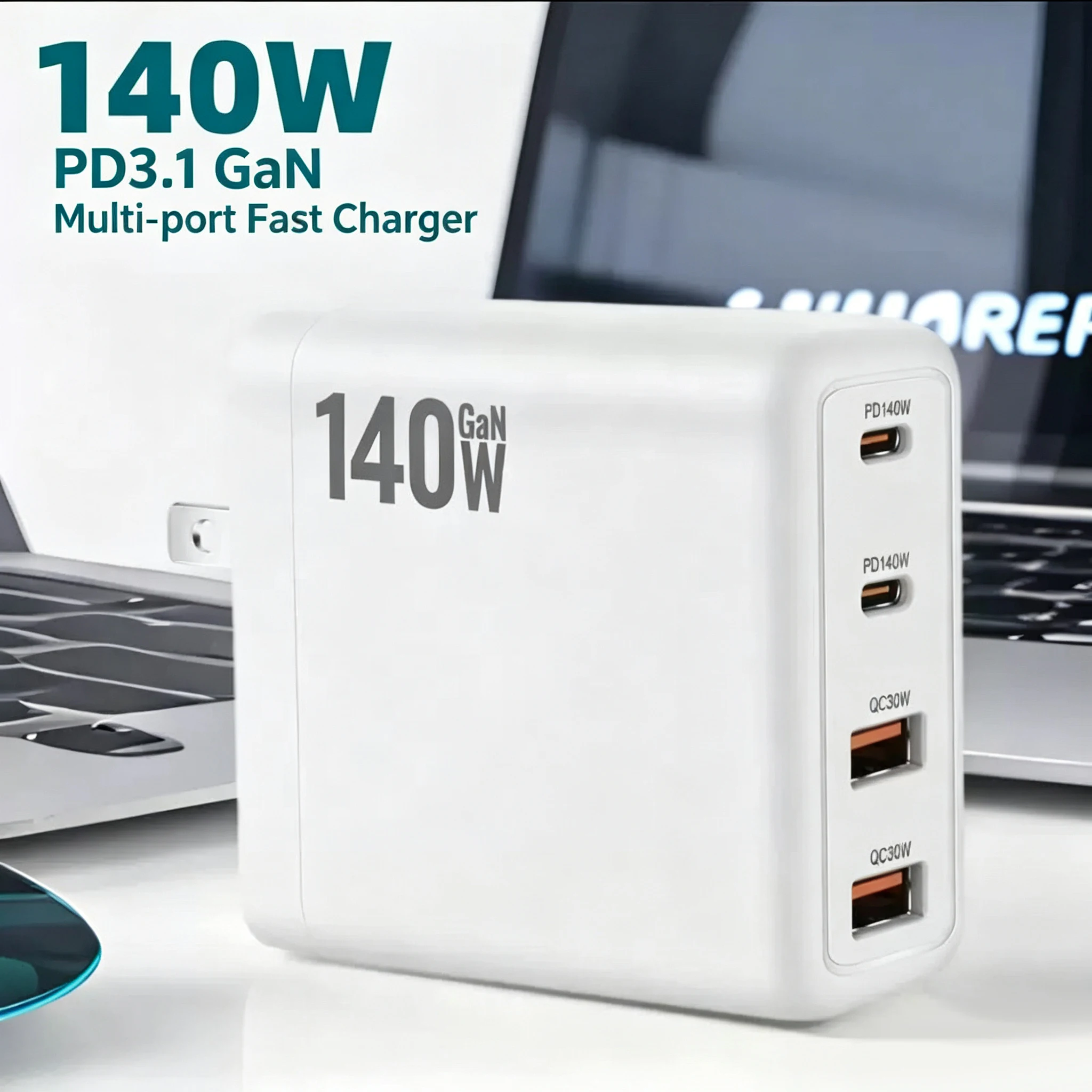 New 140W Multi-Port GaN Charger PD3.1 3C1A Super Fast Charging Head Compact Portable for Mobile Phones