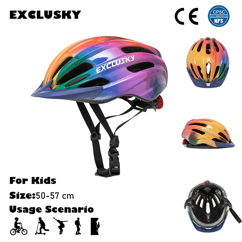 Exclusky Kids Bicycle LED Light  Helmet Outdoor Sports Helmets Skateboarding Roller Skating Rock Climbing Head Protection cap