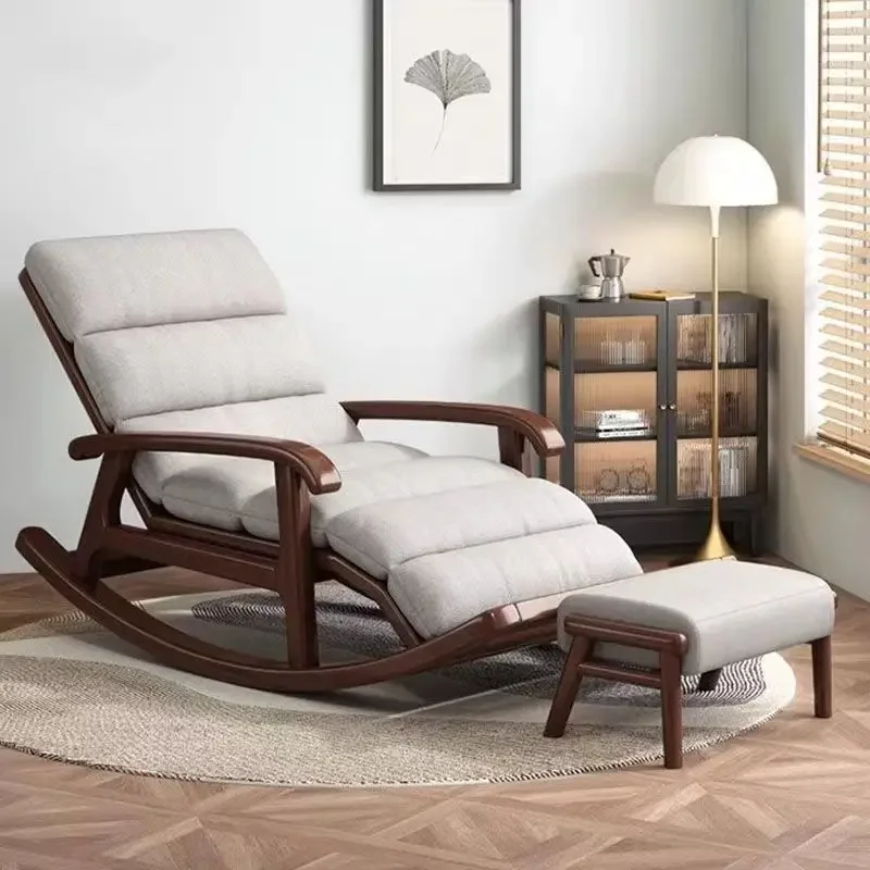 New Chinese style all solid wood walnut lazy bedroom rocking chair living room adults elderly lunch break