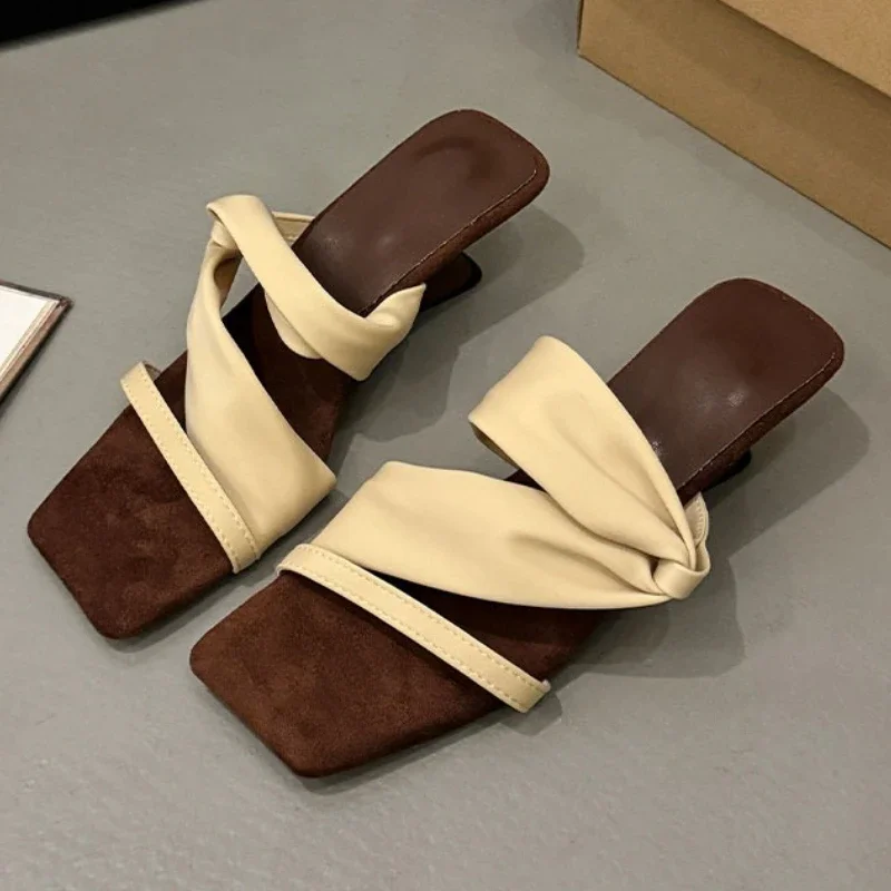 

Women Slippers Elegant Mid Heels Shoes Summer New Fashion Heeled Sandals Woman 2025 Pumps Designer Walking Sandalias De Mujer