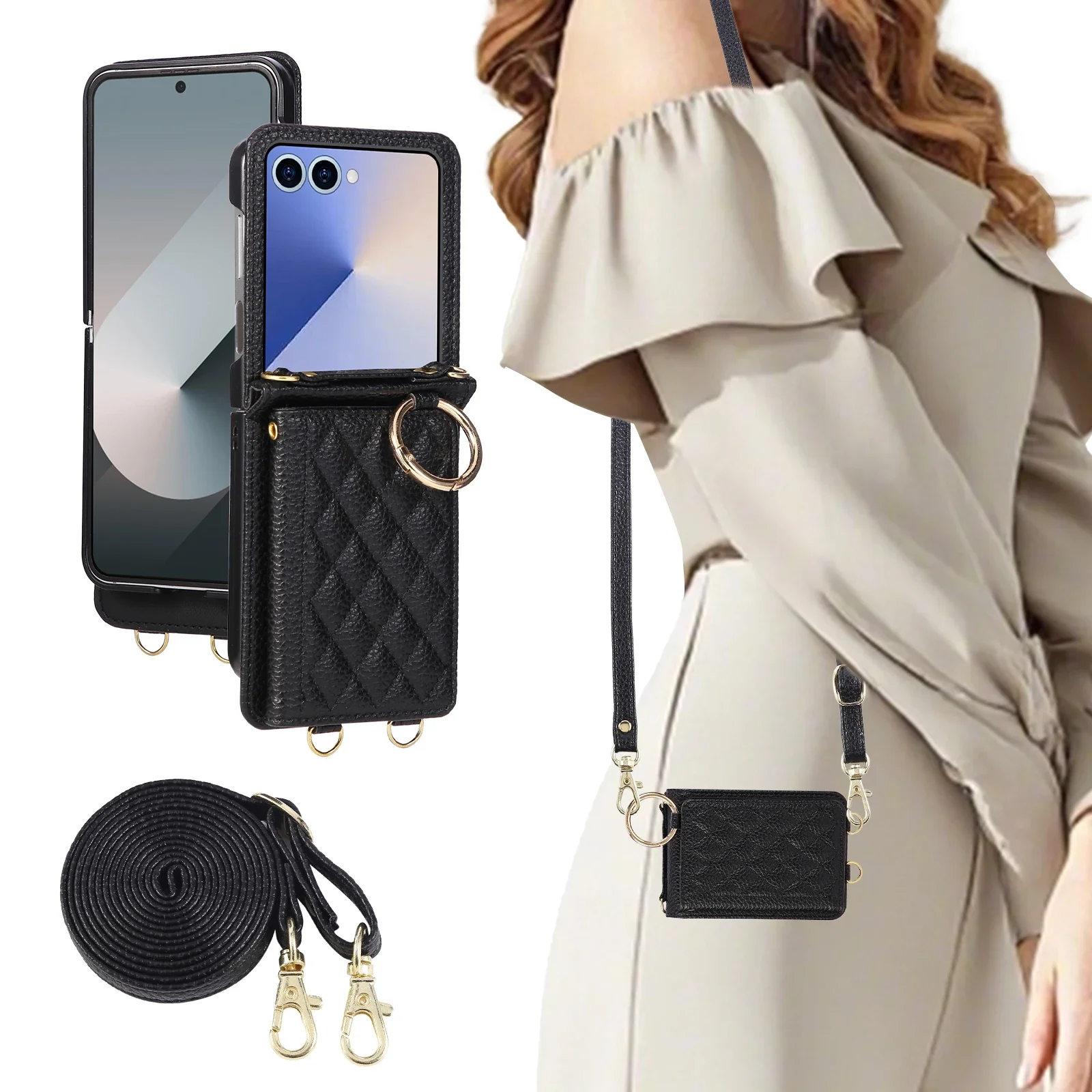 

Multifunctional Crossbody Phone Case for Samsung Galaxy Z Flip 7 FE Flip6 5 4 3 Magnetic Buckle Card Holder Leather Wallet Cover