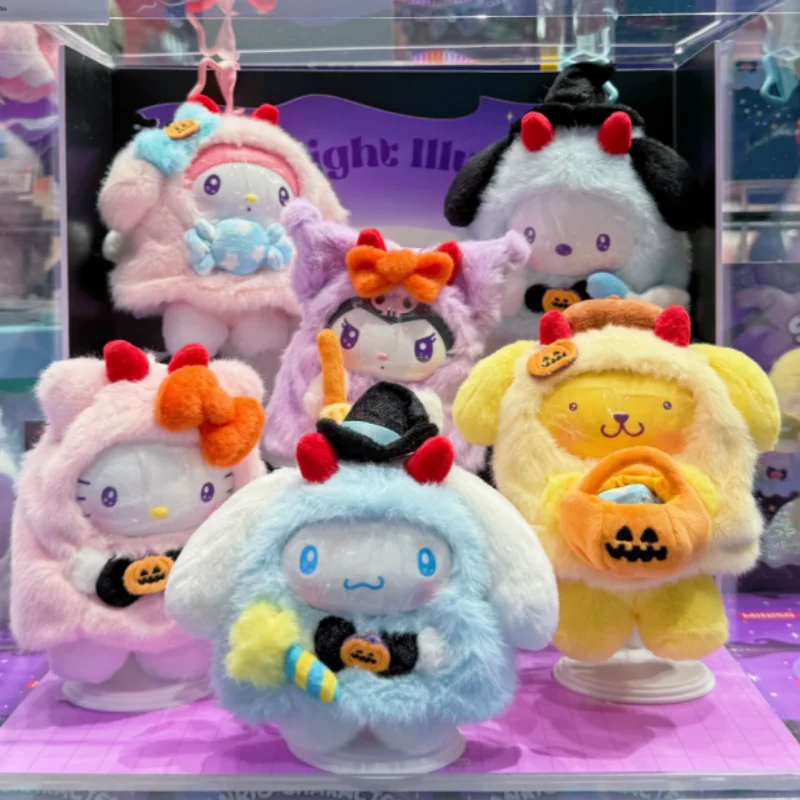 

Плюшевые игрушки-подвески Sanrio Characters из серии «Ночь Хэллоуинского карнавала сладостей»: Почакко, Куроми, Мелоди. Подарок на Хэллоуин.