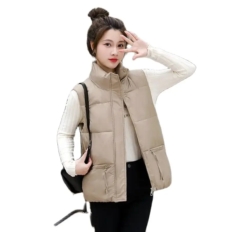 

2023 New Fashion Down Cotton Vest Women‘s Waistcoat Autumn Winter Jacket Parker Warm Korean Sleeveless Cotton Coat Outerwear