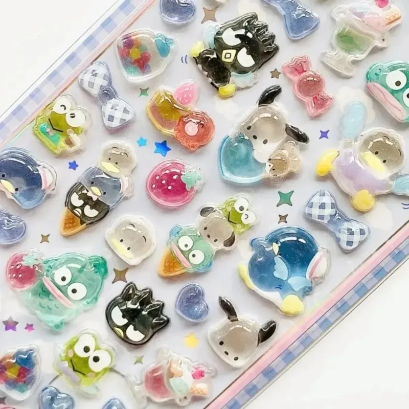 3D Sanrio Hellokitty Kuromi Cinnamoroll Stickers Cute Anime Transparent Jelly Crystal Decorative Sticker Phone Case DIY Kids Toy
