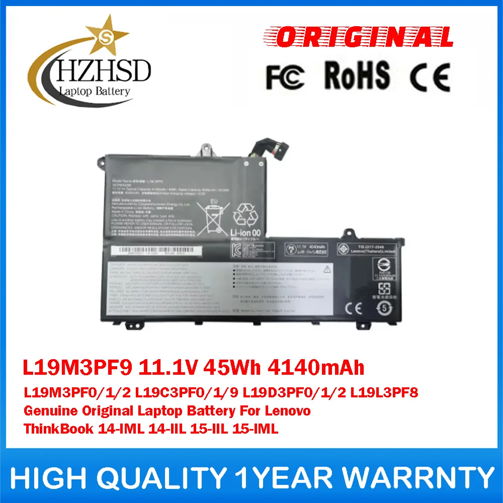 

L19M3PF9 11.1V 45Wh 4140mAh L19M3PF0/1/2 L19C3PF0/1/9 L19D3PF0/1/2 Оригинальный аккумулятор для ноутбука Lenovo ThinkBook 14-IML