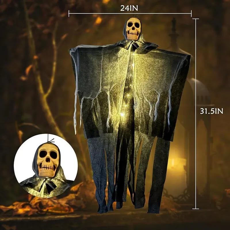 Halloween LED-Hängegeister-Skelett-Dekorationen, leuchtende Sensenmann-Schädel-Ornamente, gruselige fliegende Geisterlichter für Zuhause – Detail 7