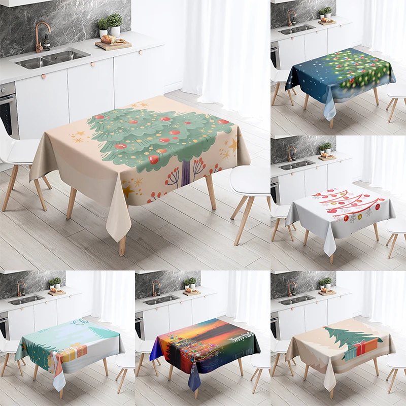 

Merry Christmas Decoration Waterproof Tablecloth Tree Table New Year Home