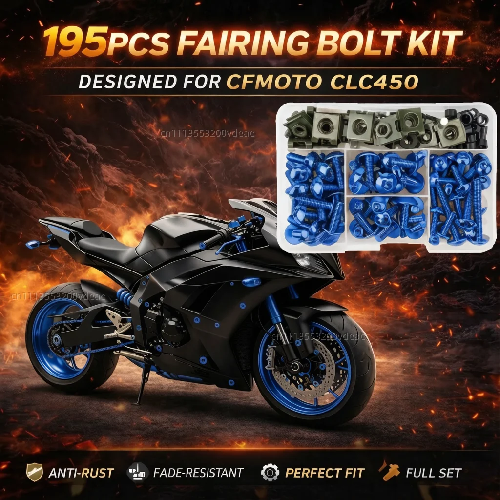 

195Pcs Motorcycle Accessories Aluminum Fairing Bolt Screws Kit Nut Clips For CFMOTO CF MOTO CF450MT 450MT 450 MT MT450 2024 2025