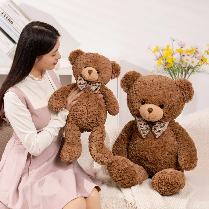 Kawaii ربطة القوس فيونكة الدب دمية ألعاب من نسيج مخملي عناق دمية دب هدية عيد ميلاد وسادة الدب البني غرفة المعيشة المنزلي غرفة نوم #1