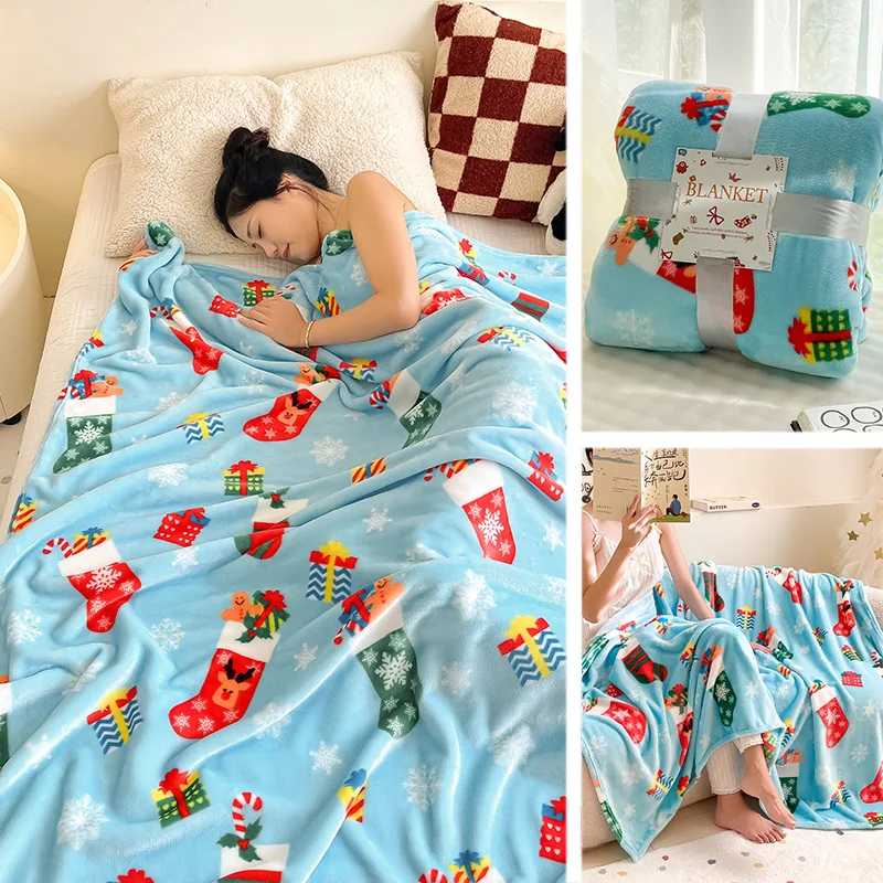 Christmas Blanket Thickened Flannel Bedspread Skin-friendly Plaid Warm Blankets Super Soft Gift Home Decoration Blanket Manta