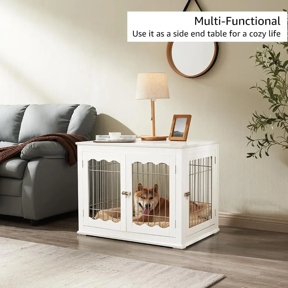 

Furniture Style Dog Crate for Medium Dogs, Indoor Aesthetic Puppy Kennel with Wood & Wire Design