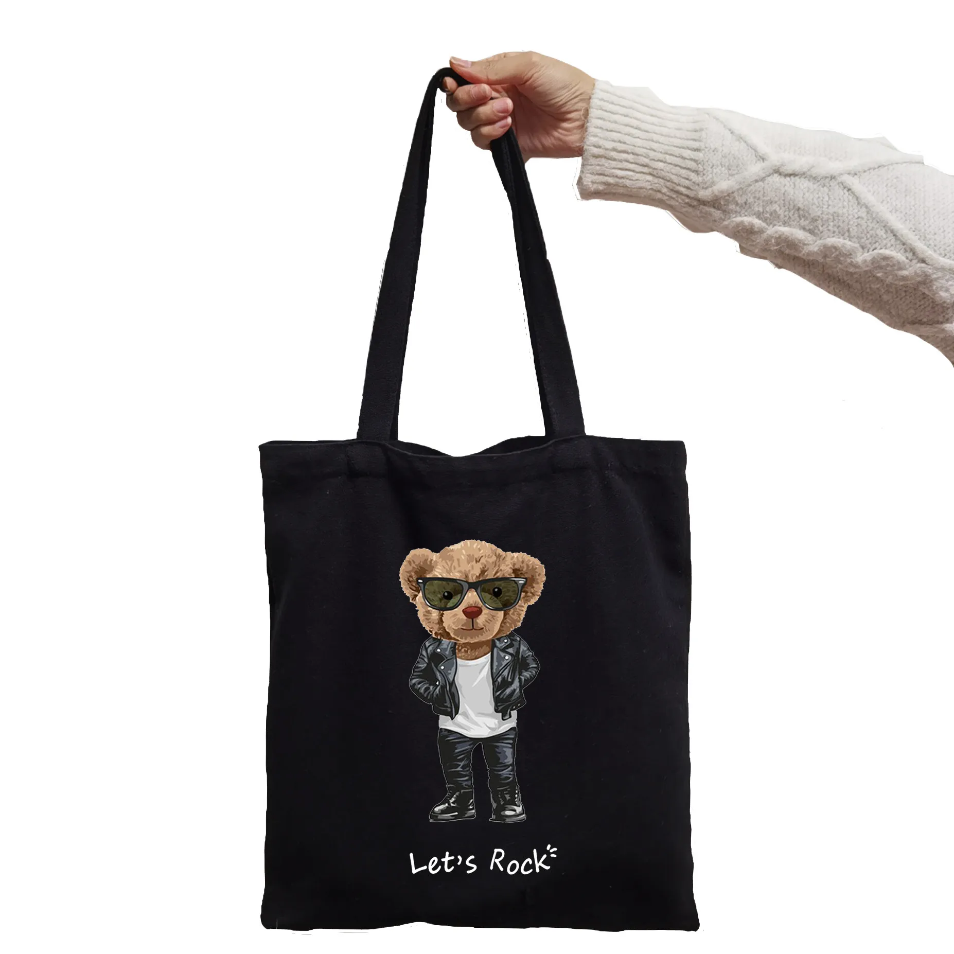 Torba na zakupy Good Students Bear Rush Hour Bear Print Cool Shopper Bag Shopper Black White Women Fashion torby na ramię Tote bag