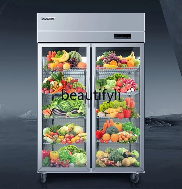 

Fruit Cabinet VC-1380AJ Vegetable Cabinet Double Door Refrigerated Display Cabinet Commercial Vertical Refrigerator Freezer