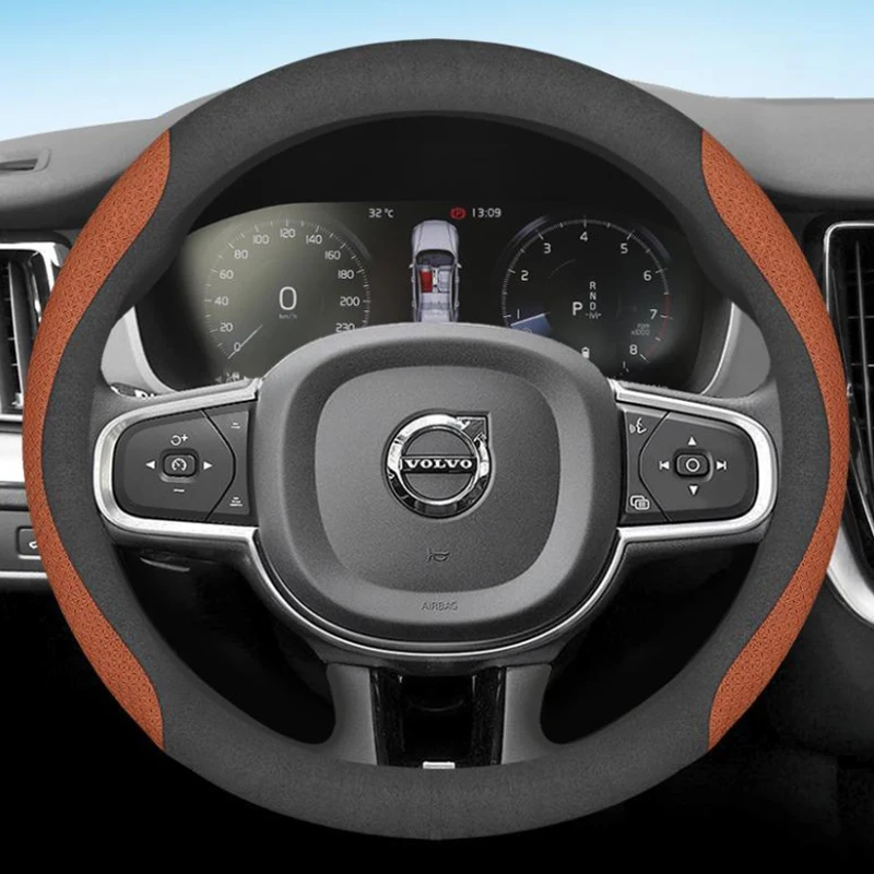 Leather Car Steering Wheel Cover for Volvo XC90 B6 T8 V90 S60 2024 2023 2022 12colors Breathable Anti Slip  Auto Accessories