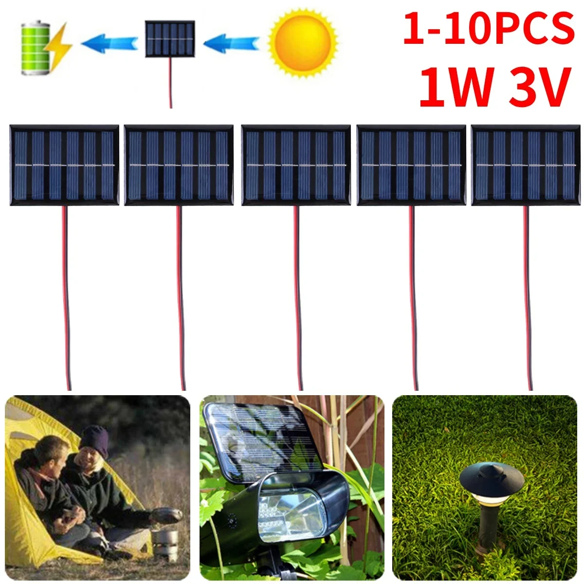 Mini Solar Panel Waterproof Hike Camping 1W 3V 100MA Cells Power Bank Battery Solar Charger for Mobile Phone Quick Charging