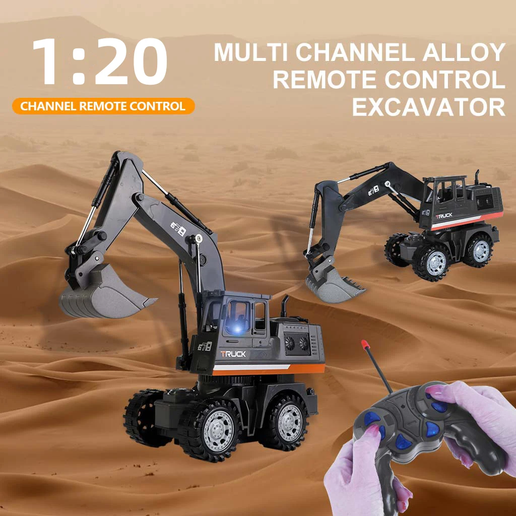 RC Cars รีโมทคอนโทรล 1:20 5CH จําลองวิศวกรรมรถหัวโลหะ Excavator ประณีตของที่ระลึกเด็กผู้หญิงของเล่นเด็ก