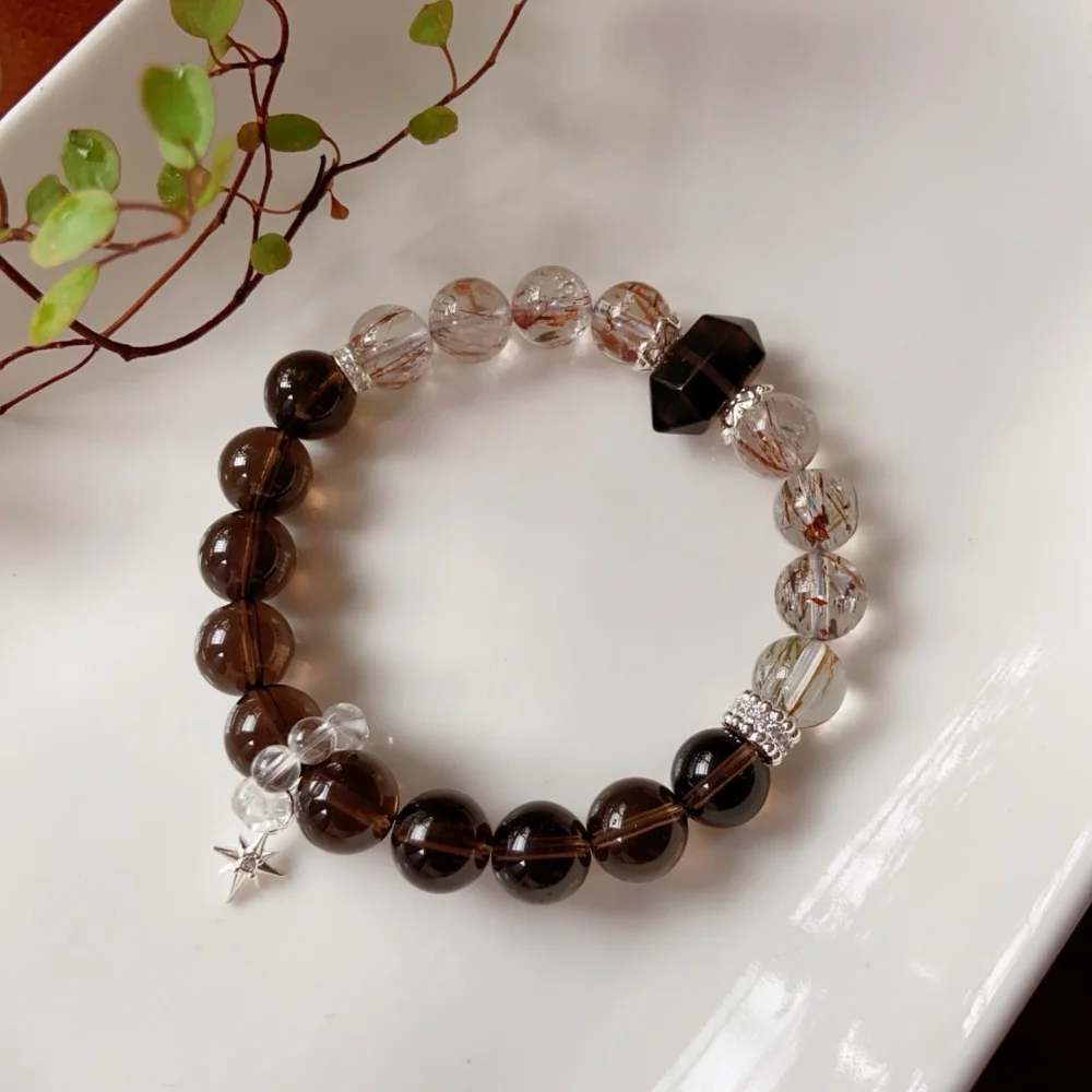 1PCS 10MM Natural Smoky Quartz Black Golden Super Seven Bead Bracelet for Women Fashion Crystal Healing Energy Gemstone Jewelry view 4