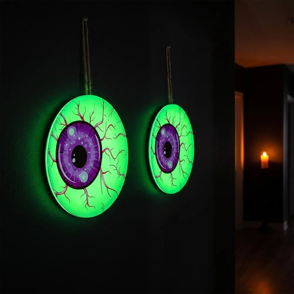 2D Flat Halloween Luminous Eyeball Ornament Round Creative Halloween Eyeball Decor Decorative Luminous Stickers
