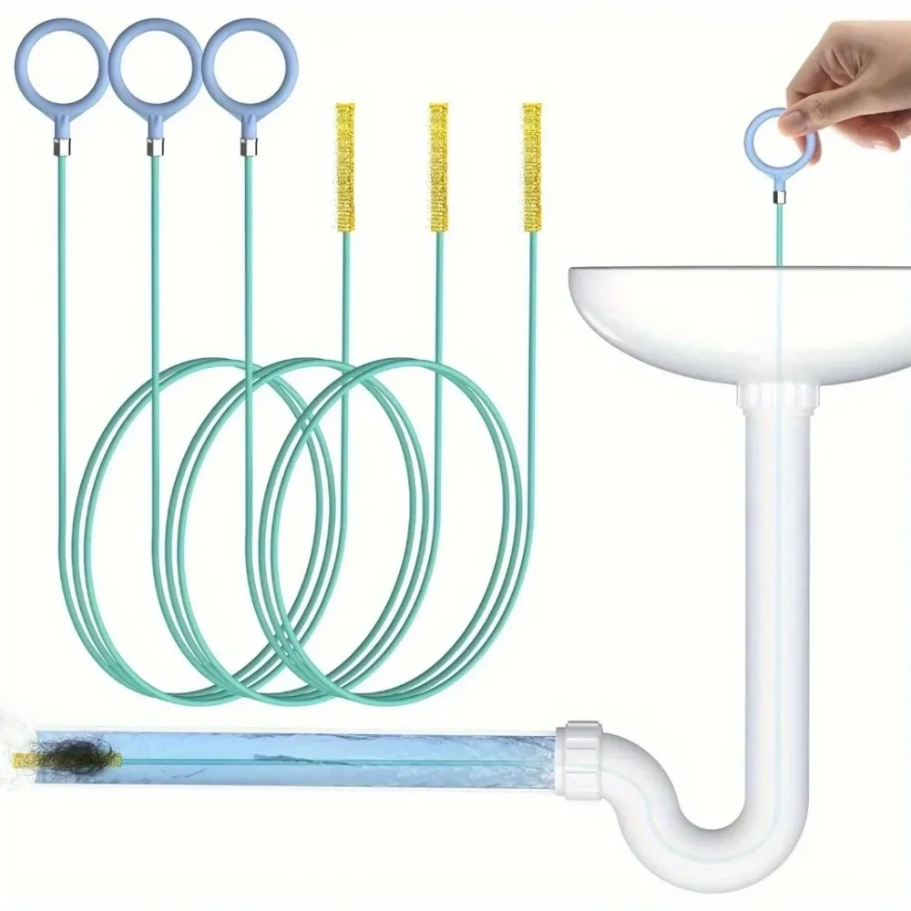 1pc Drain Cleaning Stick Hair Remover Hook Nylon Coated Bathroom Kitchen Pipe Unclogger Tool