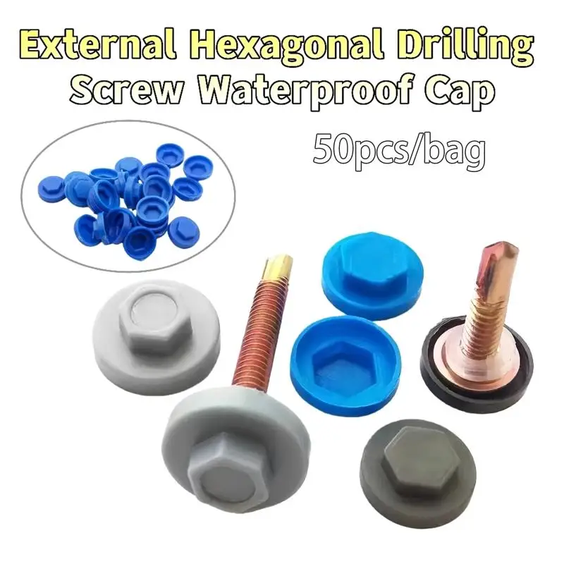 50pcs Outer Hexagonal Drill Self-tapping Screw Waterproof Cap Plastic Cap Self-drilling Screw Cap/color Steel Tile Screw Cap