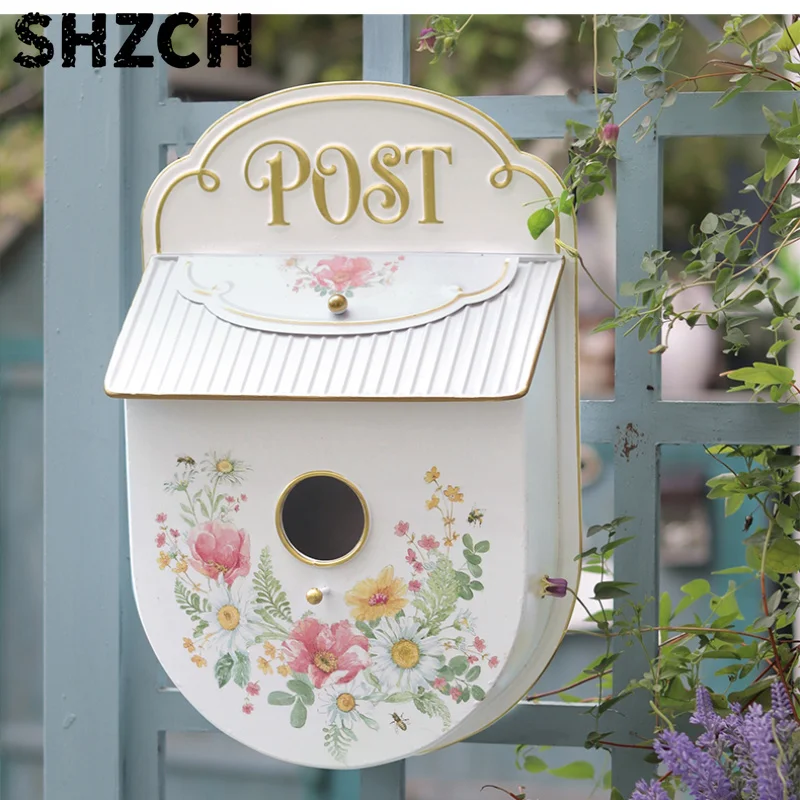 Vintage Mailbox Mail Boxes Wall Mount Outside Antique Style Nostalgic Charm Home Decor Metal Mailbox Garden Flower Patter