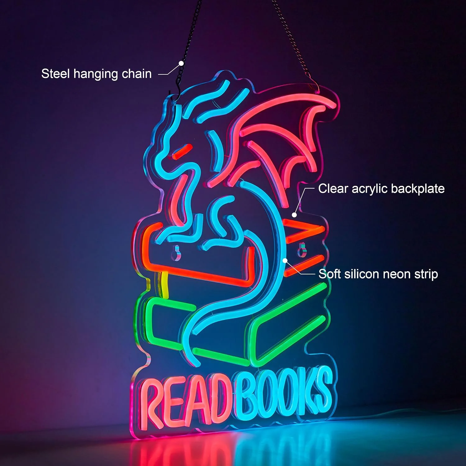 Read Books neon light, 5V USB powered, for wall decoration, suitable for study, library or reading corner