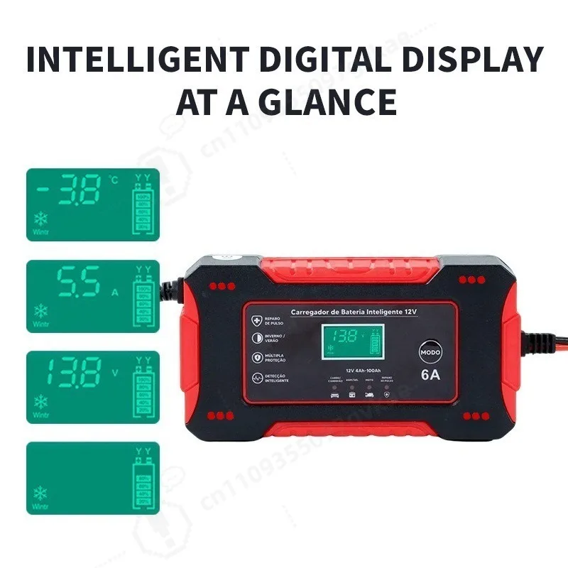 12V 6A Intelligent Battery Repair Charger Universal Charging Tool for Motorcycle and Car Batteries