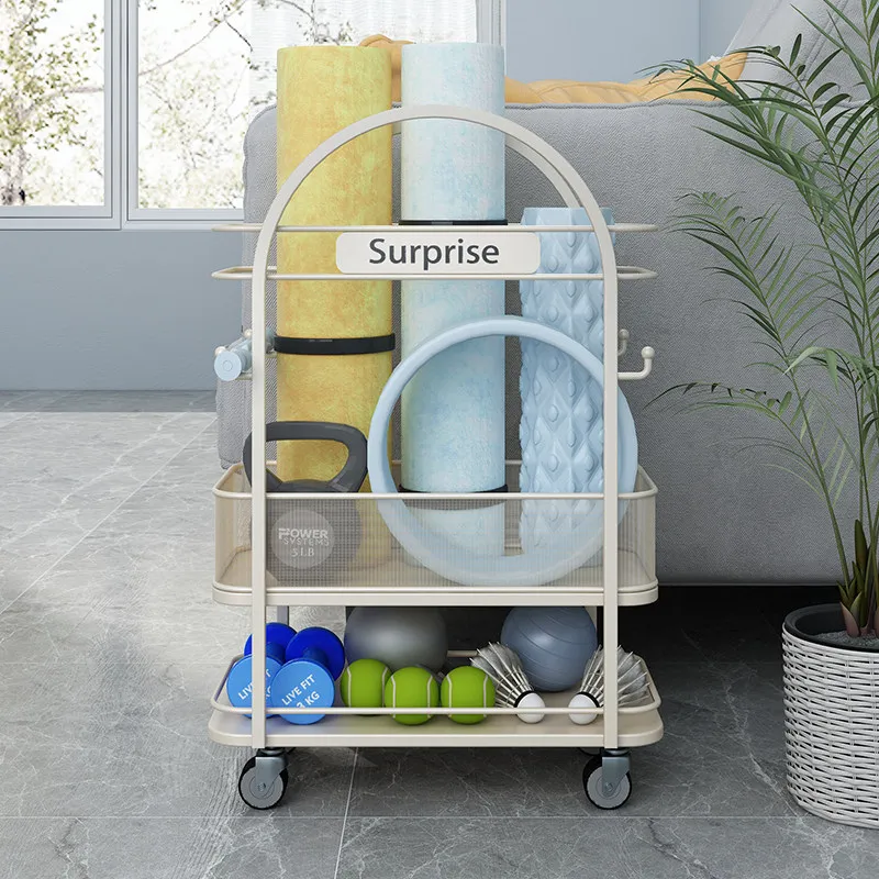 

Heavy Duty Carbon Steel Storage Shelf Yoga Mat Holder Rolling Organizer Basket with Wheels Large Capacity Fitness Equipment Rack