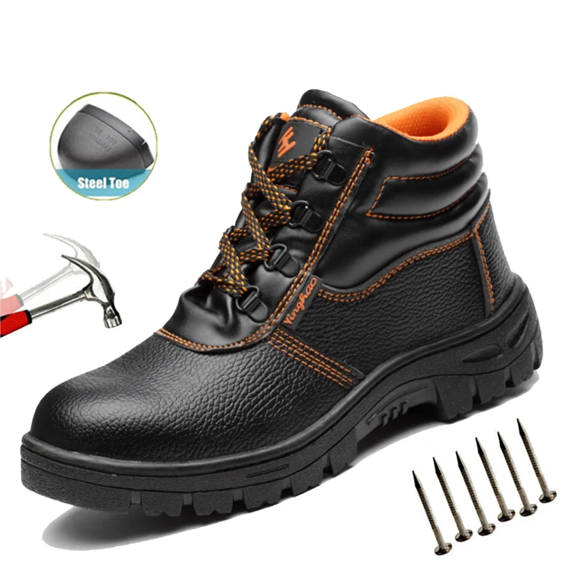 Men Work Boots Safety Shoes With Steel Toe Cap Anti-smash Sneakers Puncture-Proof Indestructible Shoes Wear-resisting Black